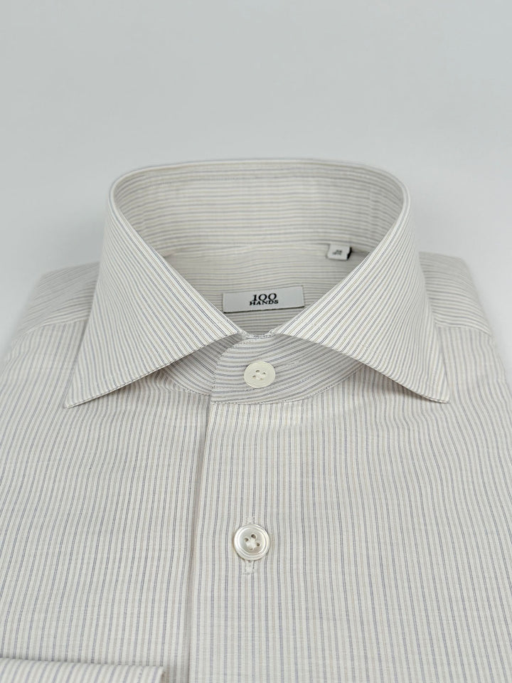 Pinstripe Cotton Dress Shirt - Off-White