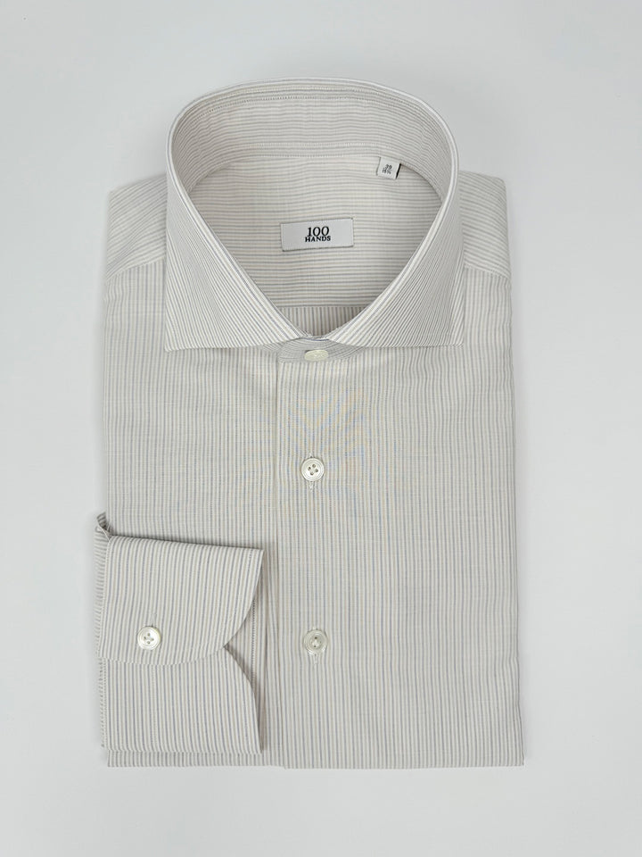 Pinstripe Cotton Dress Shirt - Off-White