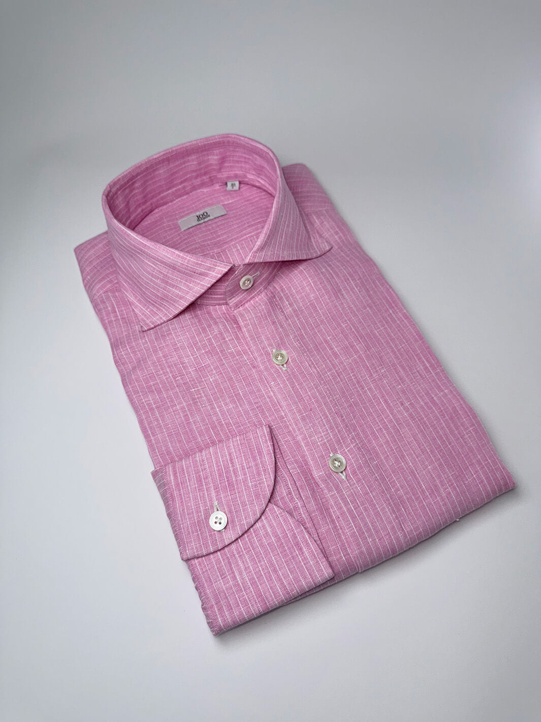 Lavender Pink Pinstripe Linen Dress Shirt
