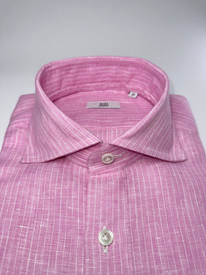 Pinstripe Linen Dress Shirt - Lavender Pink