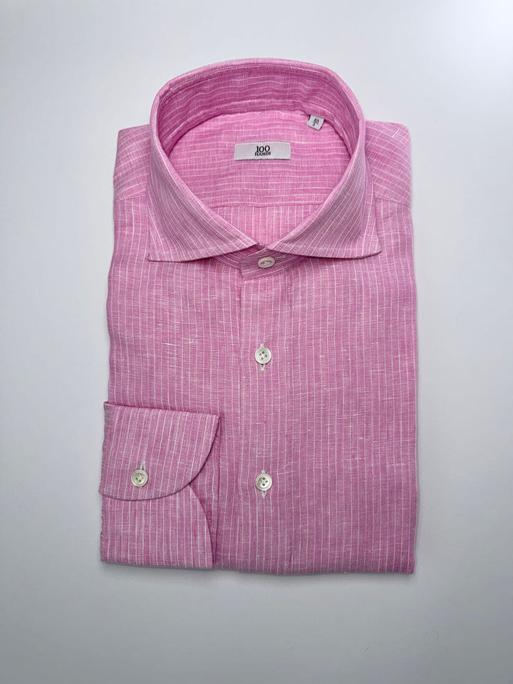 Pinstripe Linen Dress Shirt - Lavender Pink