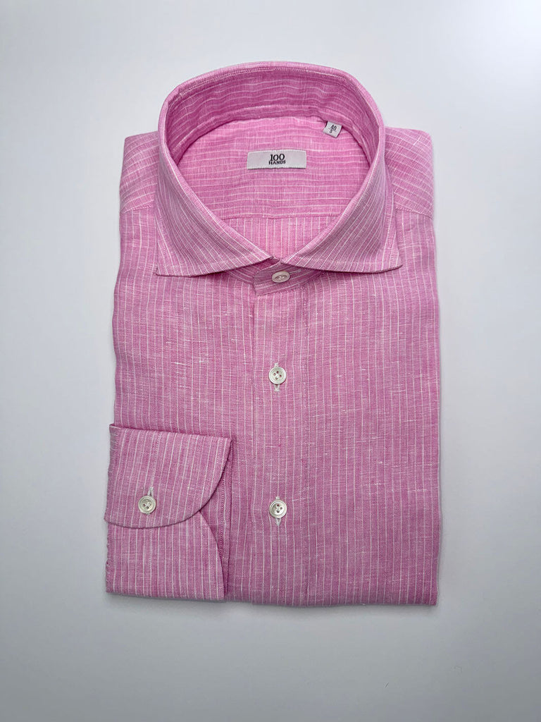 Lavender Pink Pinstripe Linen Dress Shirt