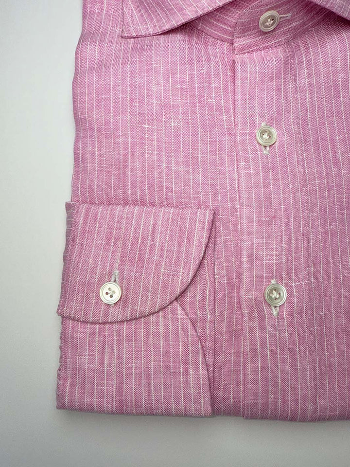 Pinstripe Linen Dress Shirt - Lavender Pink