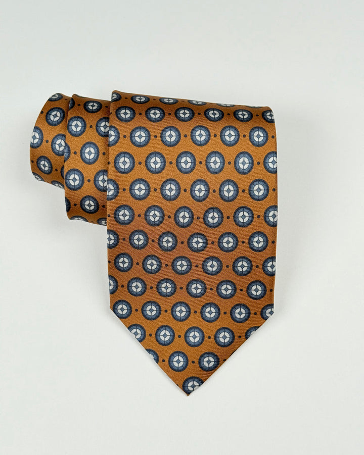 Silk Medallion Print Tie - Amber
