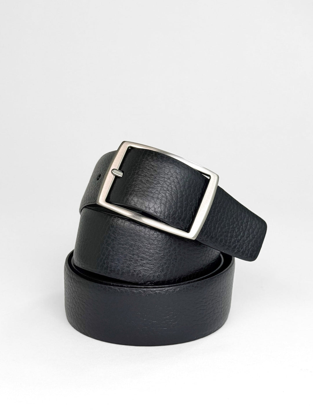Pebble Grain Calfskin Leather Belt - Black