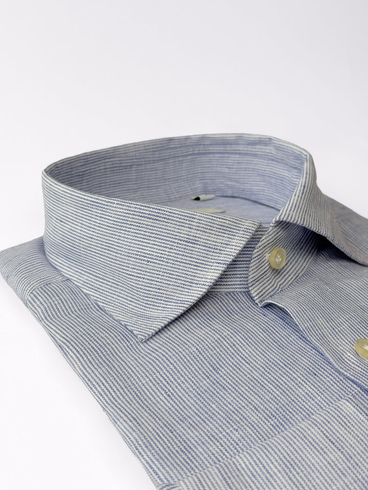 Mille Stripe Linen Dress Shirt - Blue
