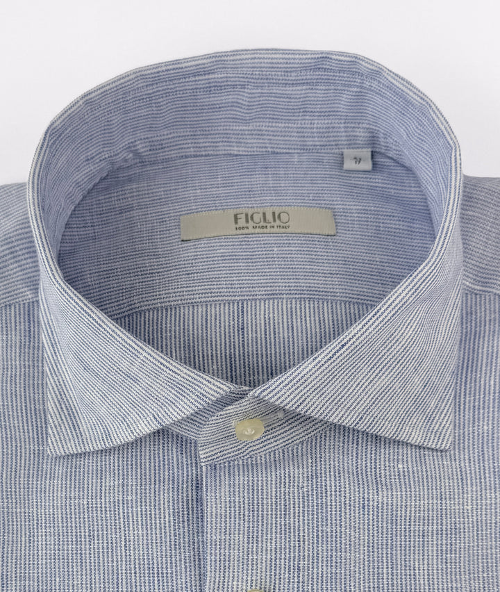 Mille Stripe Linen Dress Shirt - Blue