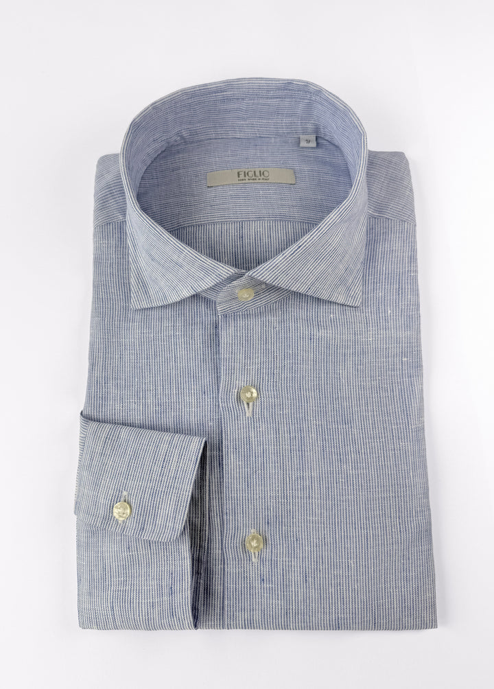 Mille Stripe Linen Dress Shirt - Blue