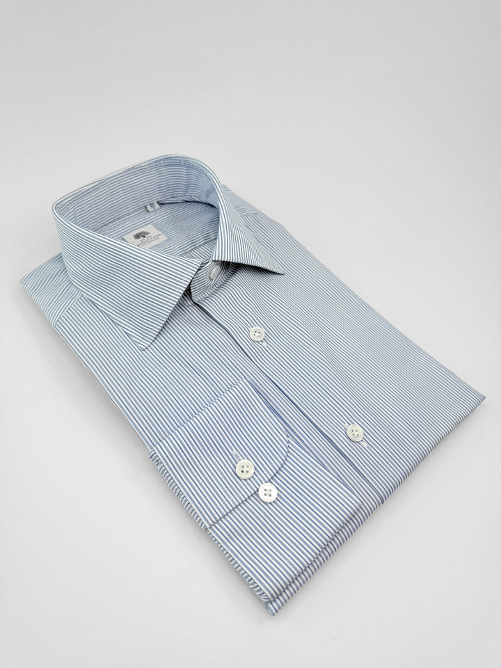 Multi-Stripe Cotton Dress Shirt - Blue