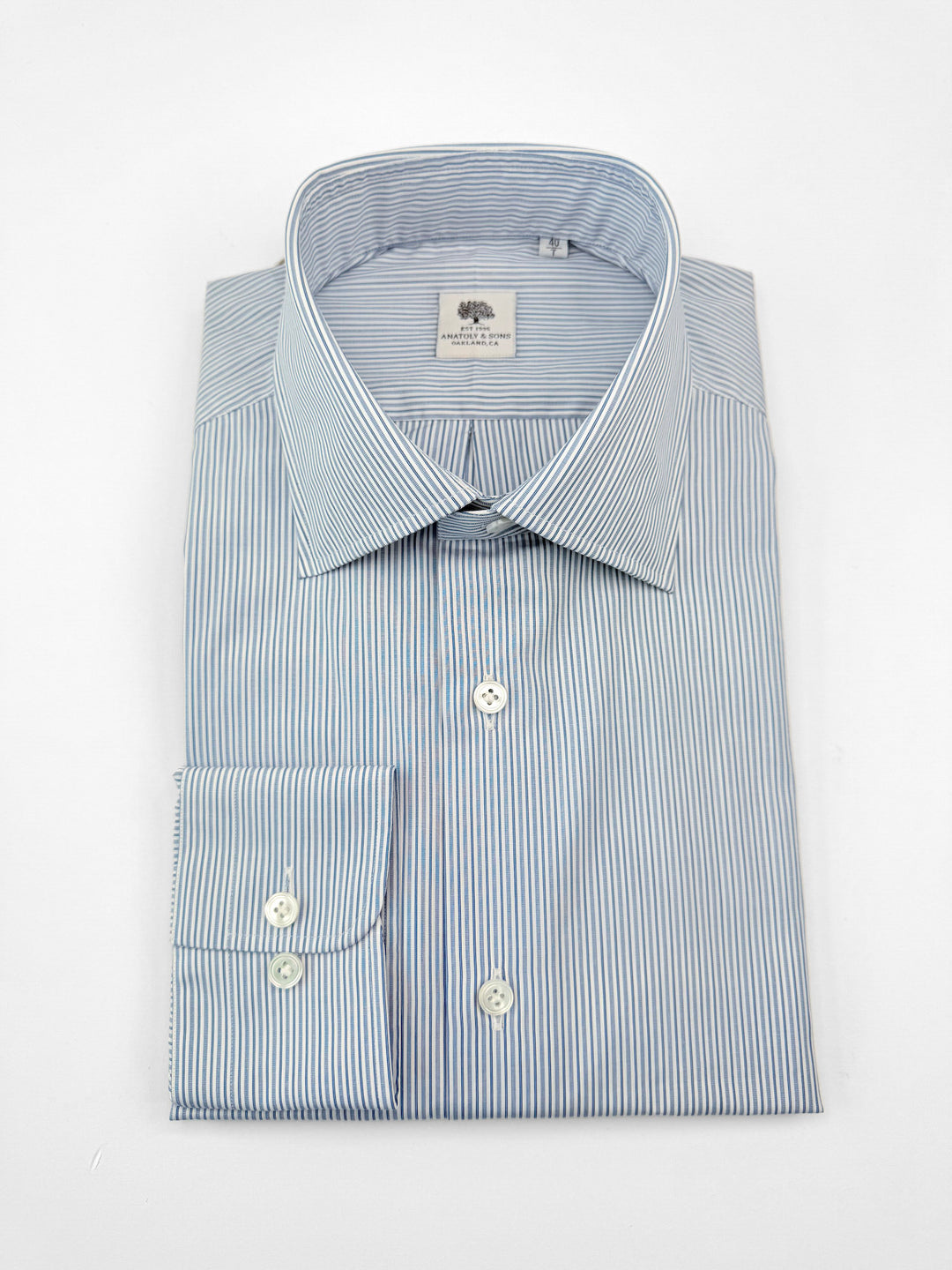 Multi-Stripe Cotton Dress Shirt - Blue