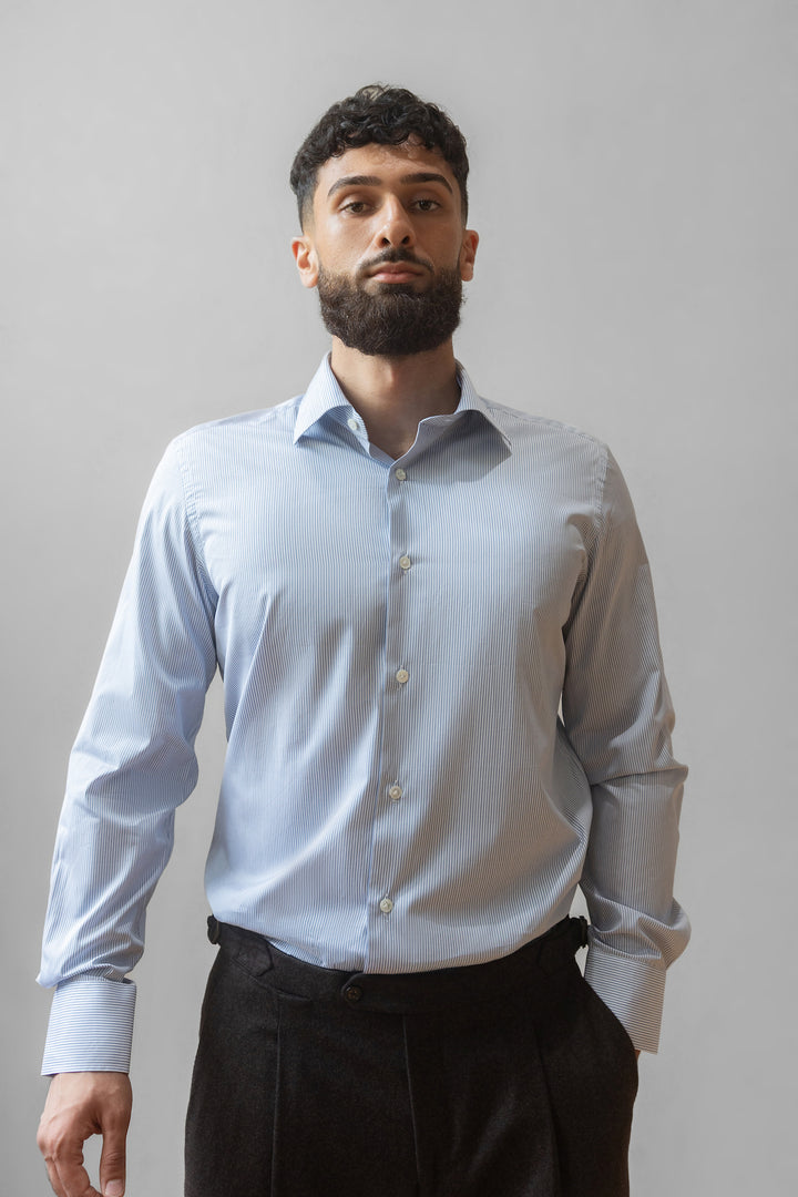 Multi-Stripe Cotton Dress Shirt - Blue