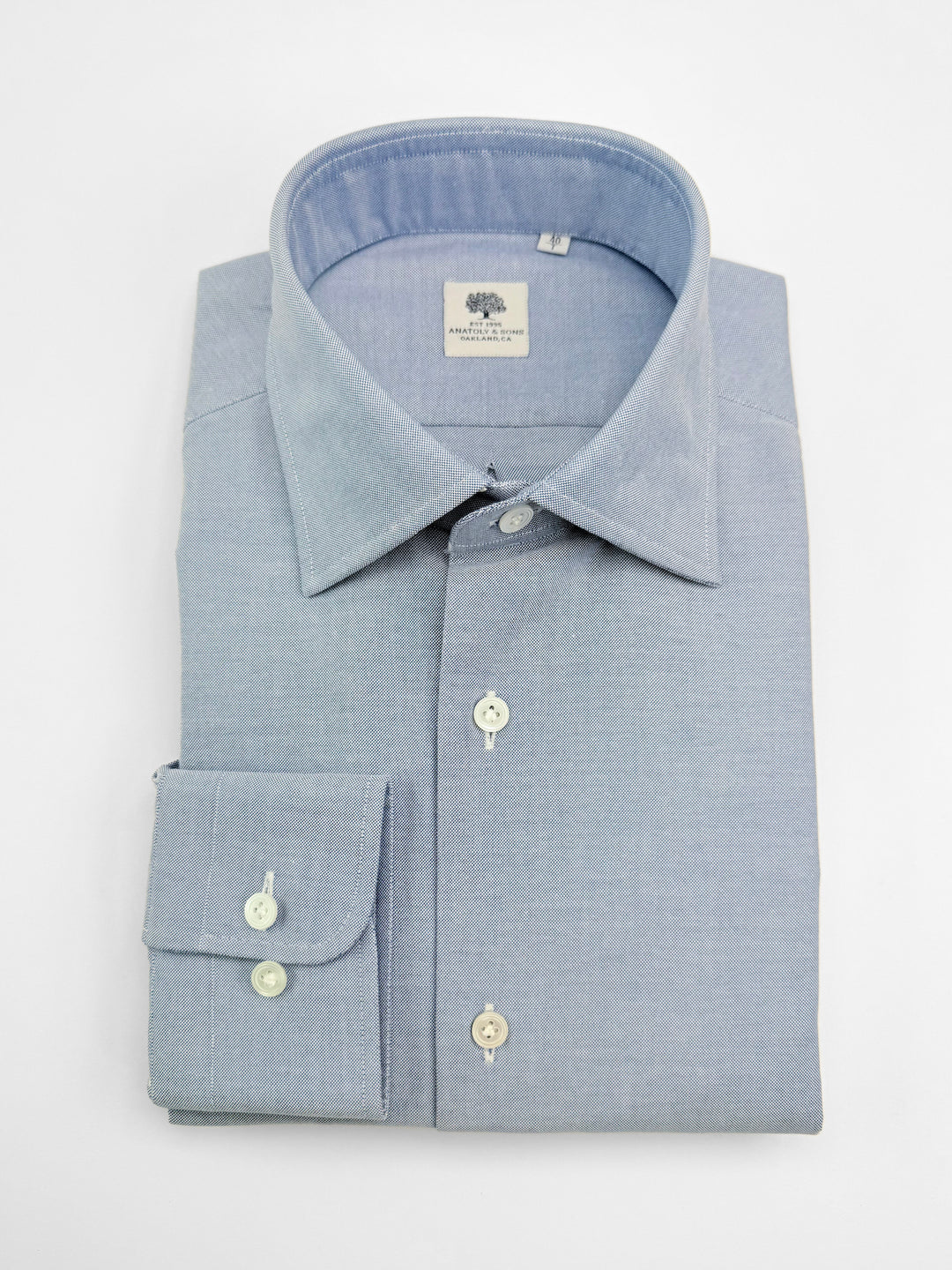 Thomas Mason Heavy Cotton Oxford Dress Shirt - Blue