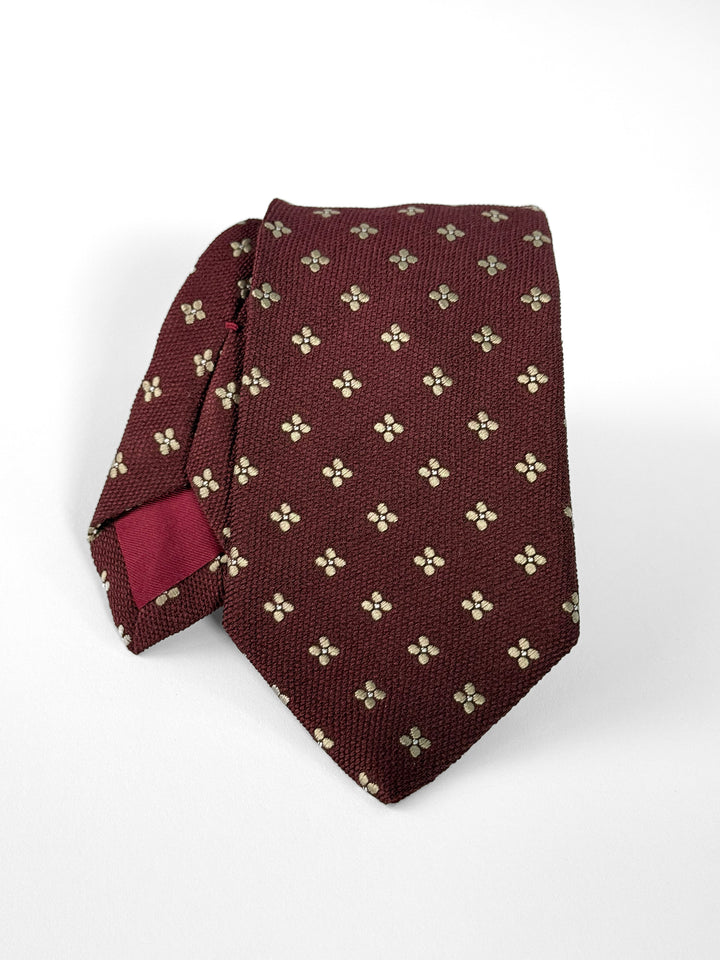 Silk Medallion Print Tie - Bordeaux & Gold