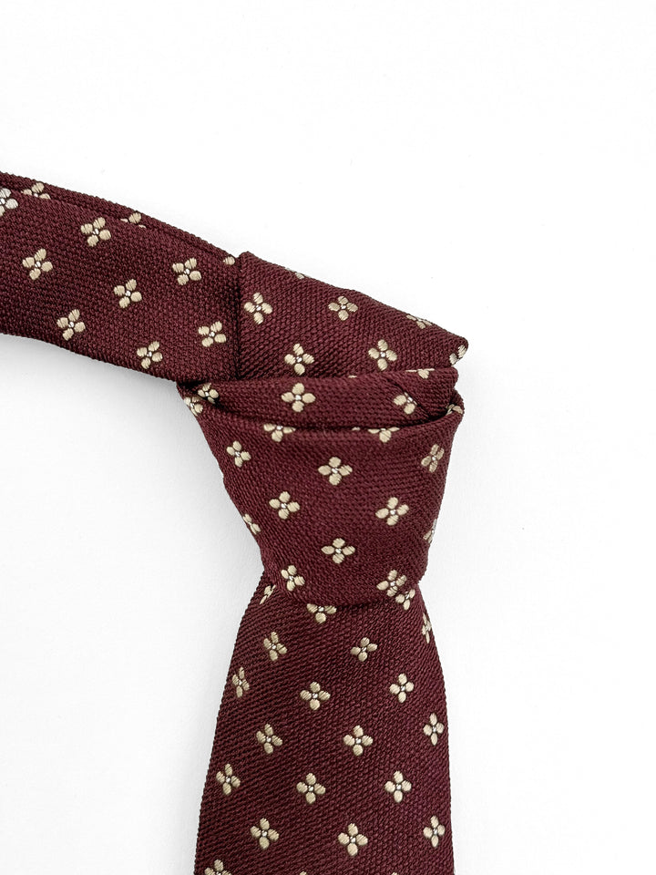 Silk Medallion Print Tie - Bordeaux & Gold