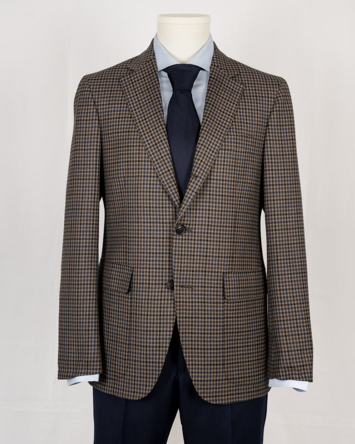 Brown & Blue Wool Gun Check Dormeuil Sport Coat