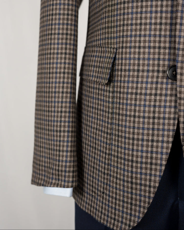 Brown & Blue Wool Gun Check Dormeuil Sport Coat