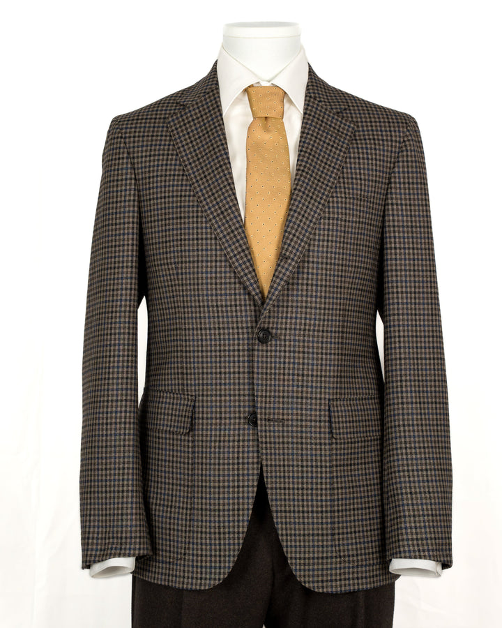 Brown & Blue Wool Gun Check Dormeuil Sport Coat