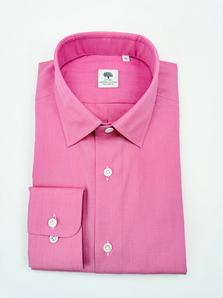 Horizontal Twill Cotton Dress Shirt - Bubble Gum Pink