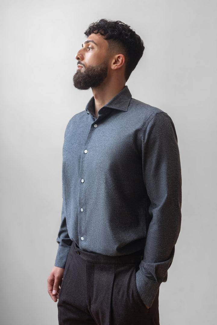 Cotton Flannel Shirt - Charcoal Grey
