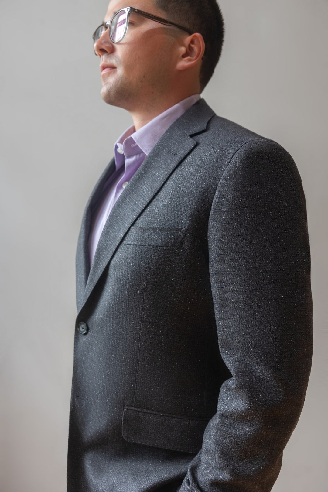 Charcoal Grey Micro Check Wool Silk Dormeuil Suit
