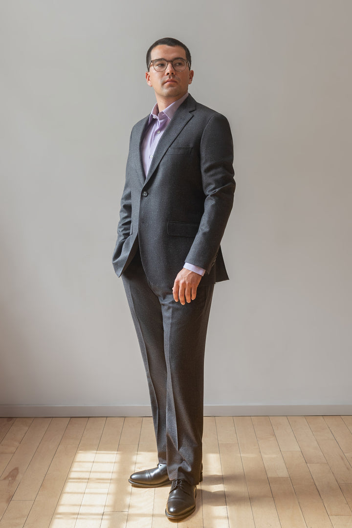 Charcoal Grey Micro Check Wool Silk Dormeuil Suit