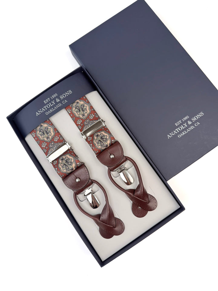 Classic Medallion Suspenders - Rust Orange