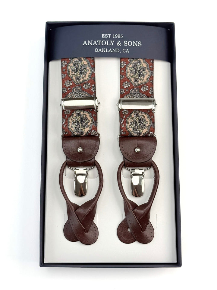 Classic Medallion Suspenders - Rust Orange