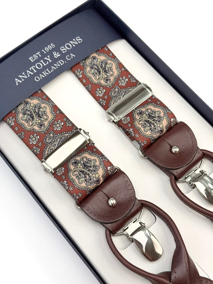 Classic Medallion Suspenders - Rust Orange