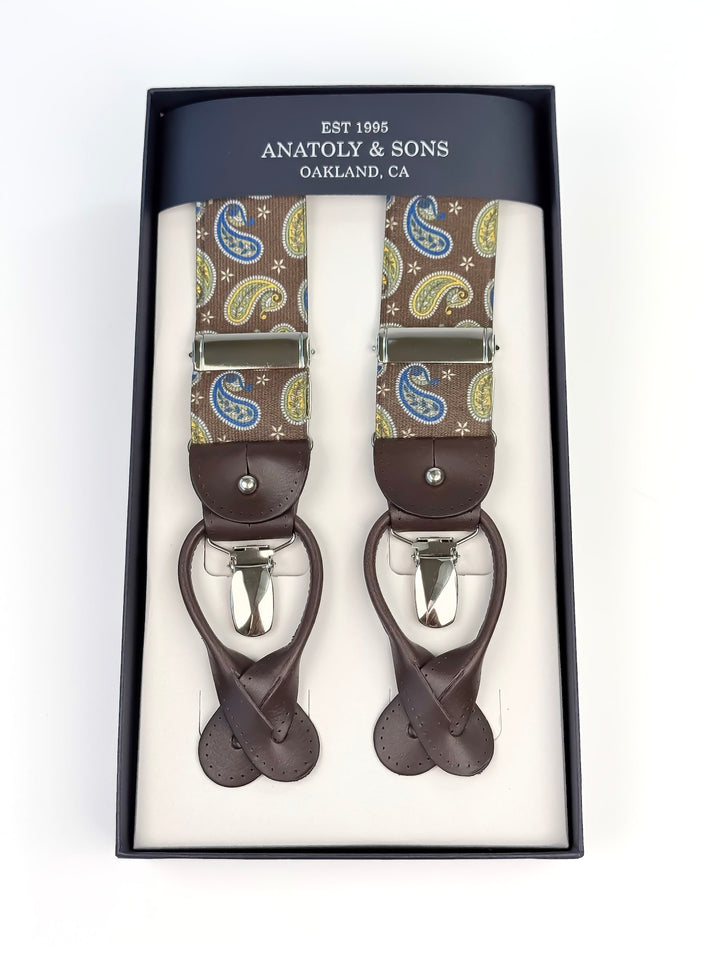 Classic Paisley Suspenders - Chocolate Brown