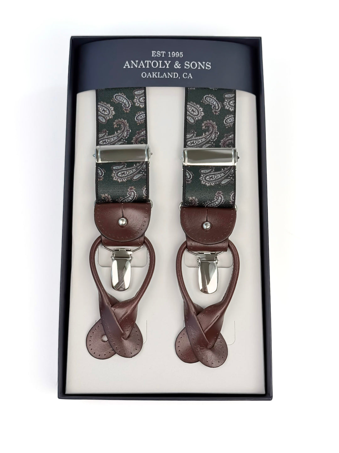 Classic Paisley Suspenders - Forest Green
