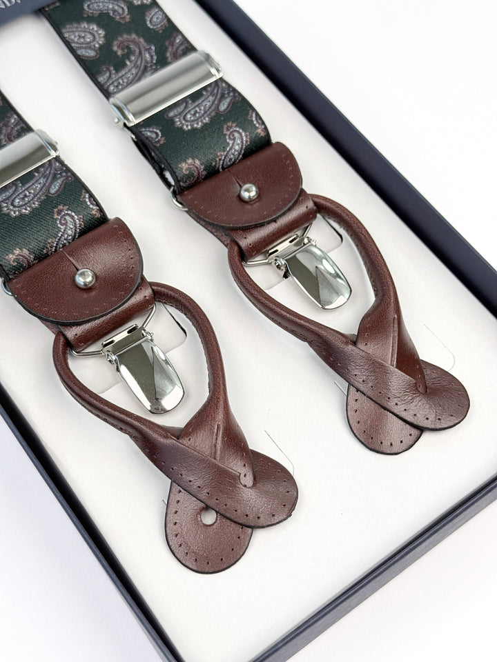 Classic Paisley Suspenders - Forest Green