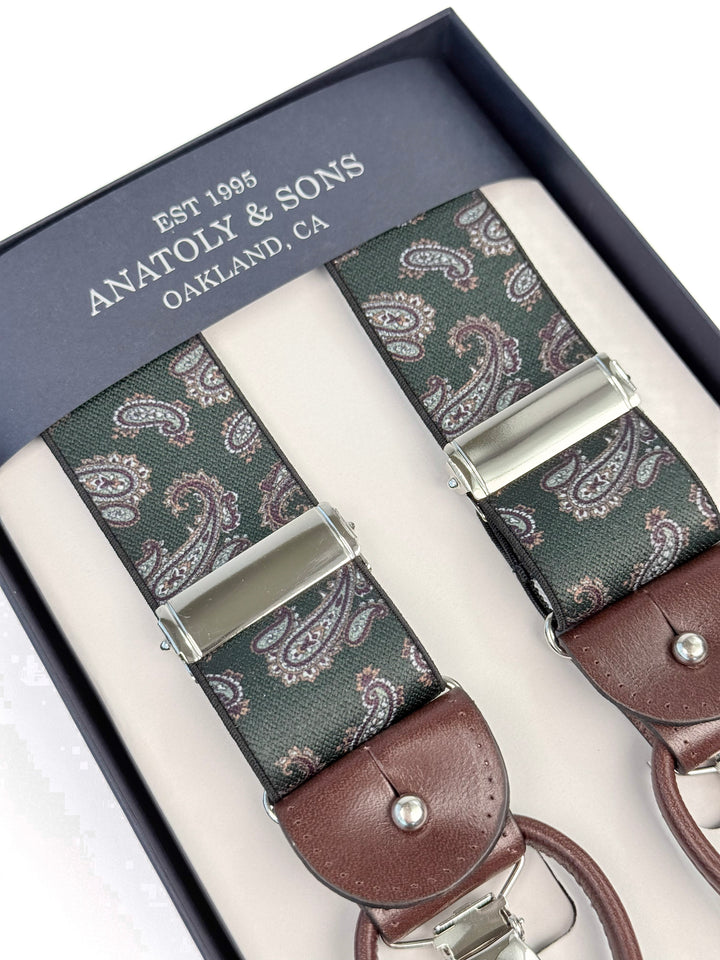 Classic Paisley Suspenders - Forest Green