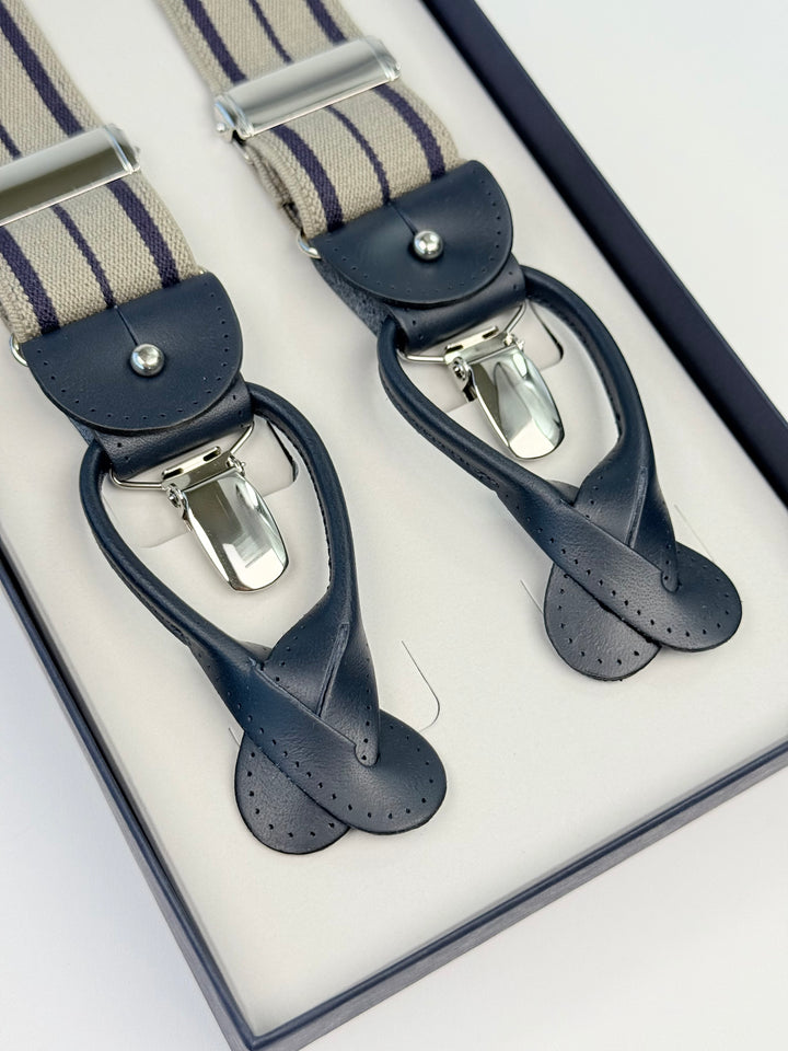 Classic Striped Suspenders - Beige & Blue