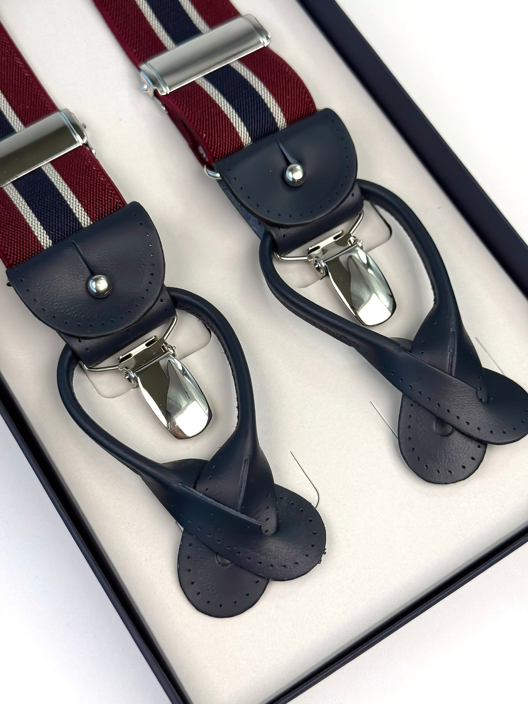 Classic Striped Suspenders - Burgundy & Navy Blue