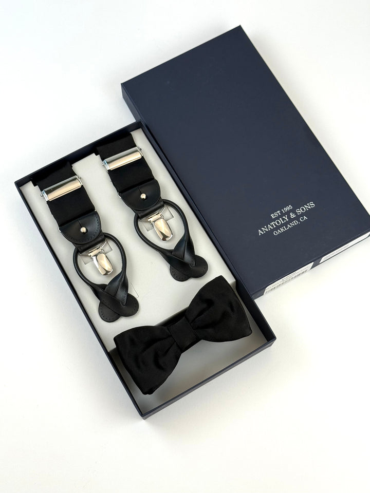 Classic Suspenders Set - Black Silk