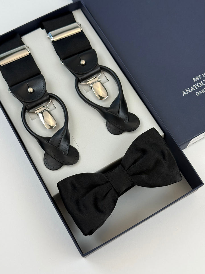 Classic Suspenders Set - Black Silk