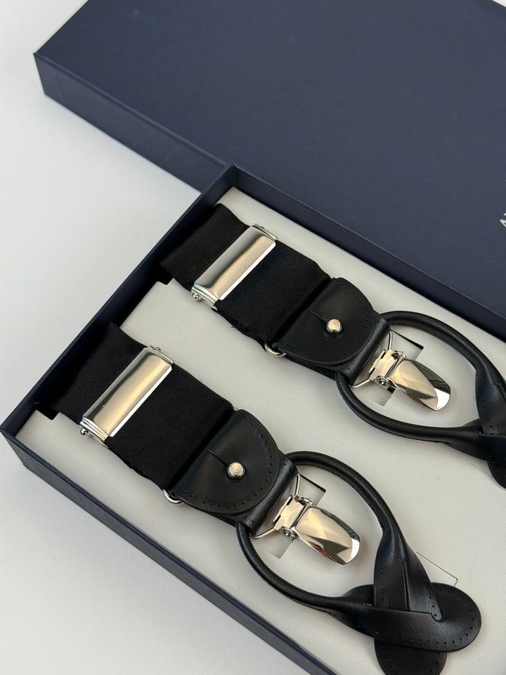 Classic Suspenders Set - Black Silk