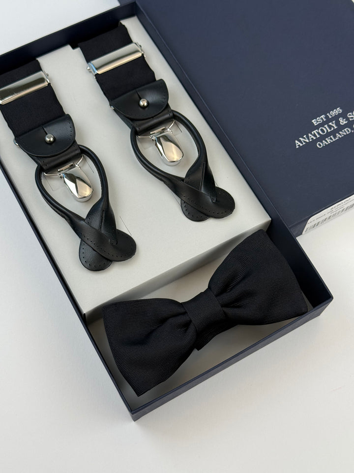 Classic Suspenders Set - Black Silk Grossgrain
