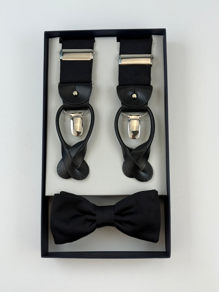 Classic Suspenders Set - Black Silk Grossgrain