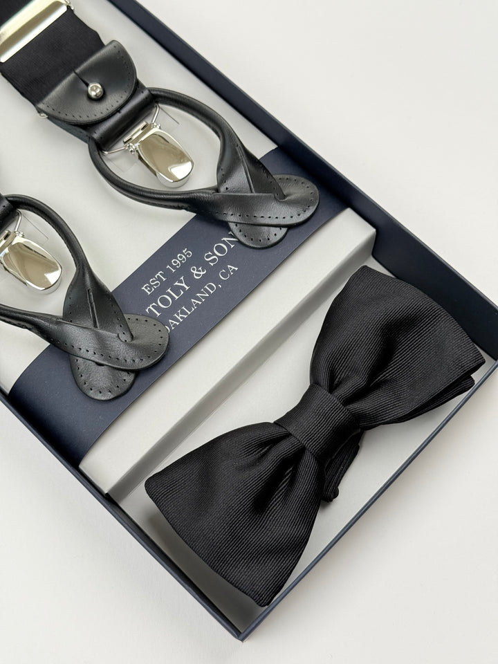 Classic Suspenders Set - Black Silk Grossgrain