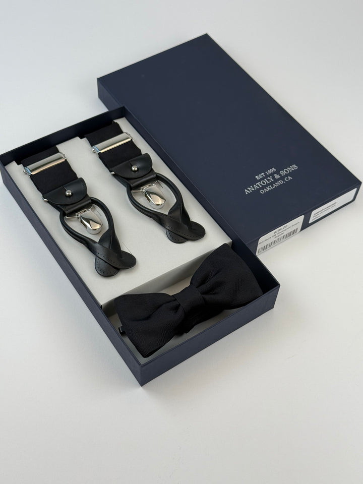 Classic Suspenders Set - Black Silk Grossgrain