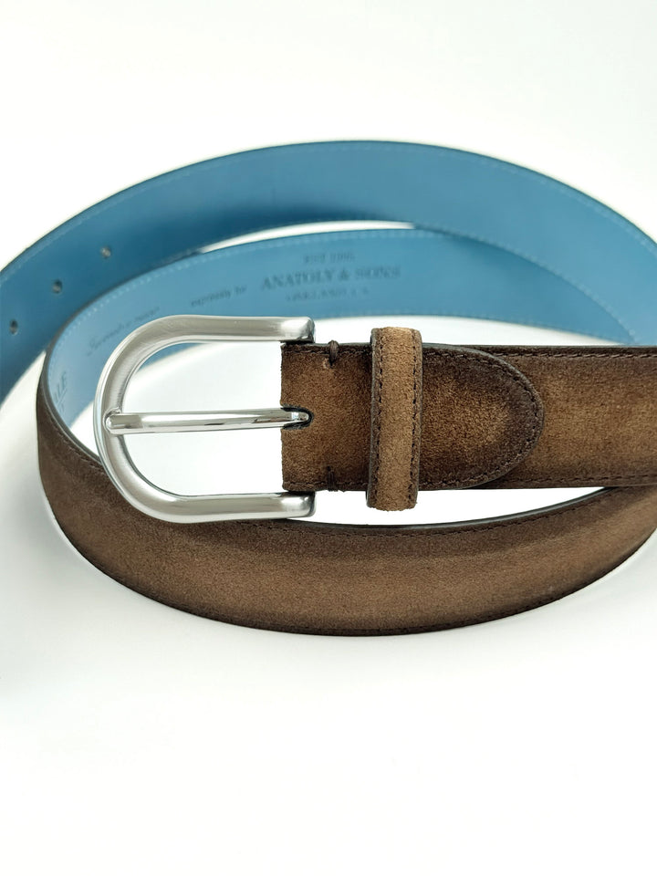 Hand Painted Ombre Suede Leather Belt - Coffee Brown