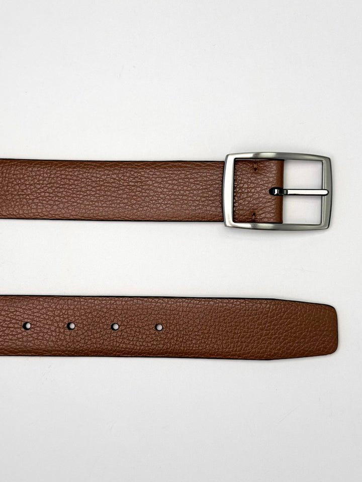 Pebble Grain Calfskin Leather Belt - Cognac