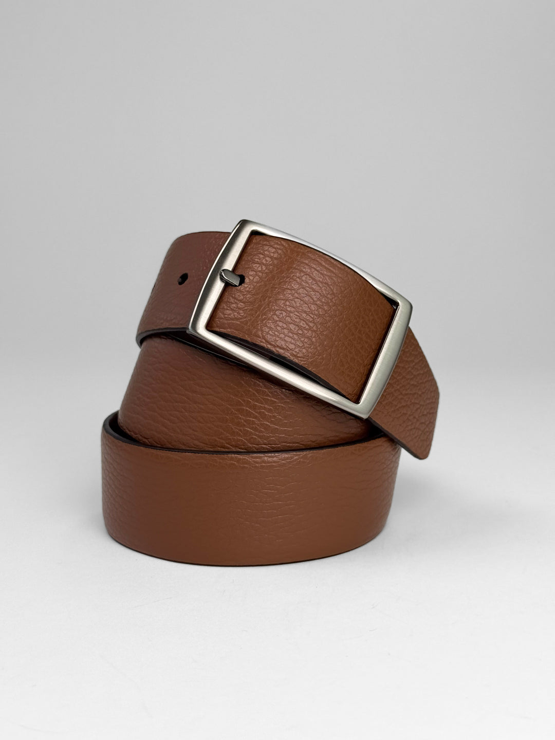 Pebble Grain Calfskin Leather Belt - Cognac