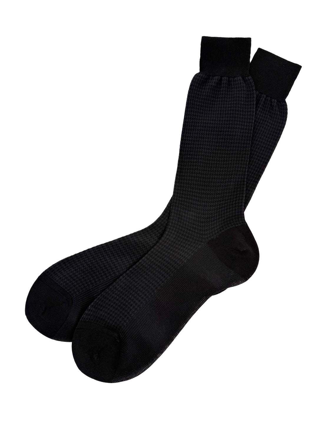 Cotton Houndstooth Bresciani Mid Calf Sock- Black & Grey