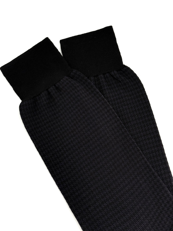 Cotton Houndstooth Bresciani Mid Calf Sock- Black & Grey