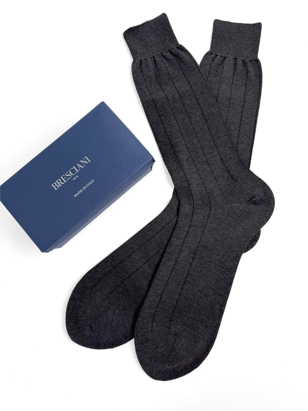 Cotton Pinstripe Bresciani Mid Calf Sock - Charcoal Grey