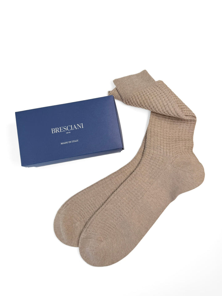 Cotton Waffle Bresciani Mid-Calf Sock - Tan