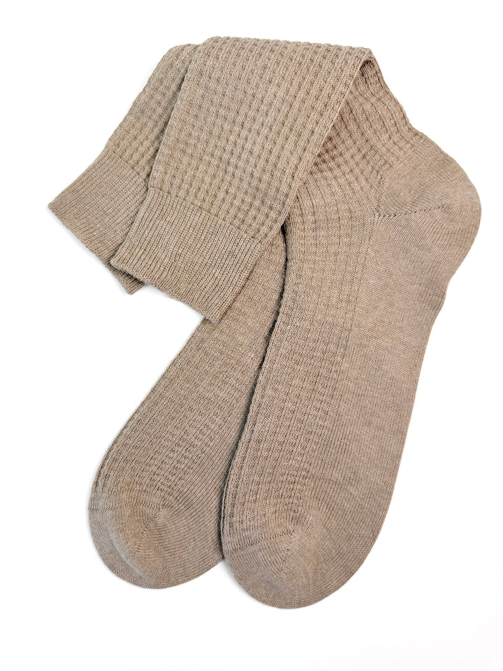 Cotton Waffle Bresciani Mid-Calf Sock - Tan