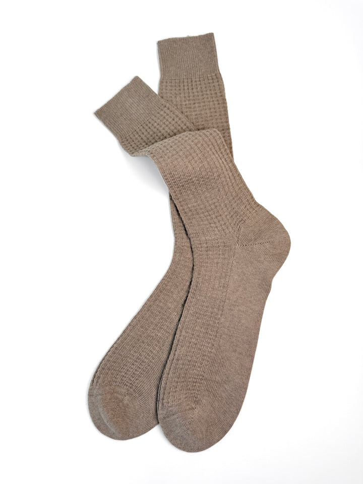 Cotton Waffle Bresciani Mid-Calf Sock - Tan